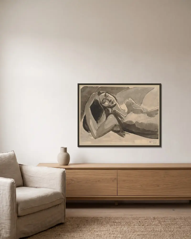 Reclined woman av Hermann Lismann inramad på en vägg