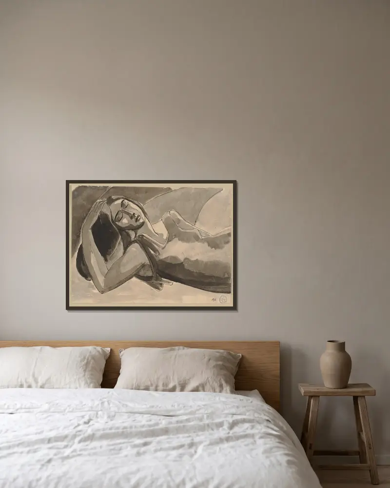 Reclined woman av Hermann Lismann inramad på en vägg