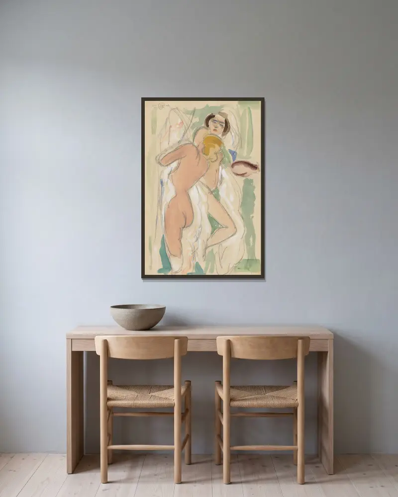 Two reclining female nudes av Hermann Lismann inramad på en vägg
