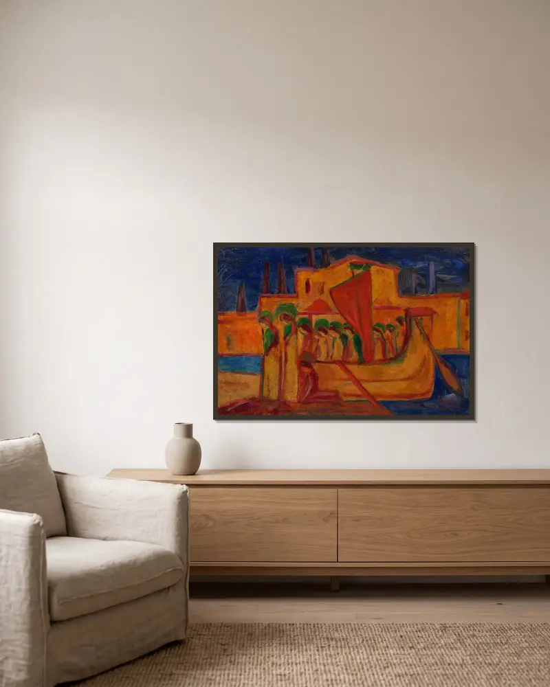 Ankunft der Hl. Ursula von Hermann Stenner gerahmt an einer Wand