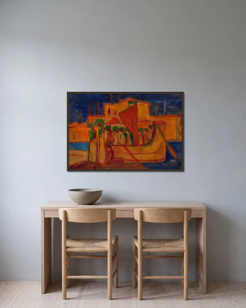 Ankunft der Hl. Ursula von Hermann Stenner gerahmt an einer Wand