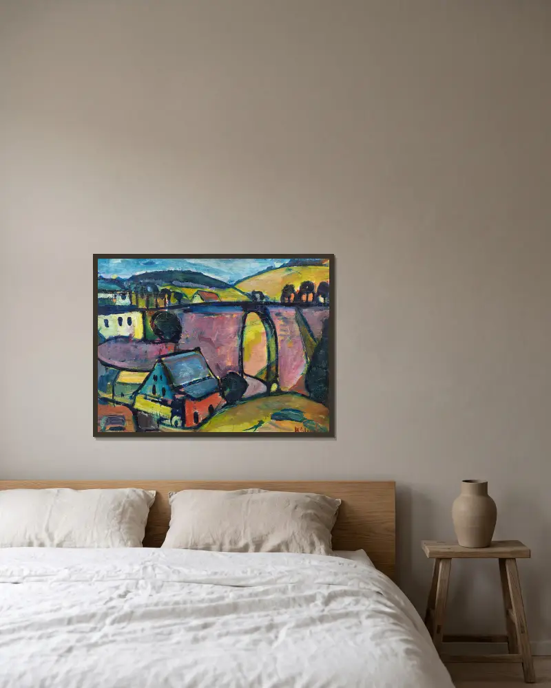 Viadukt bei Monschau av Hermann Stenner inramad på en vägg