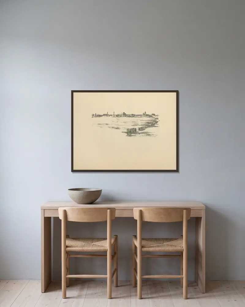 Blick auf Kowno von Hermann Struck gerahmt an einer Wand