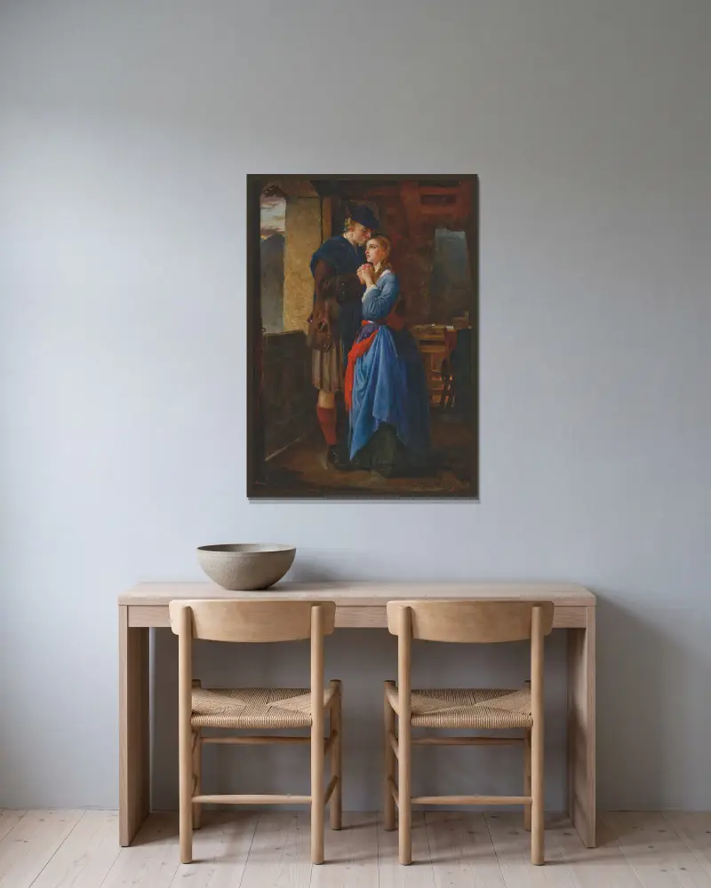 Flora MacDonalds Abschied von Charles Edward von Philip Hermogenes Calderon gerahmt an einer Wand