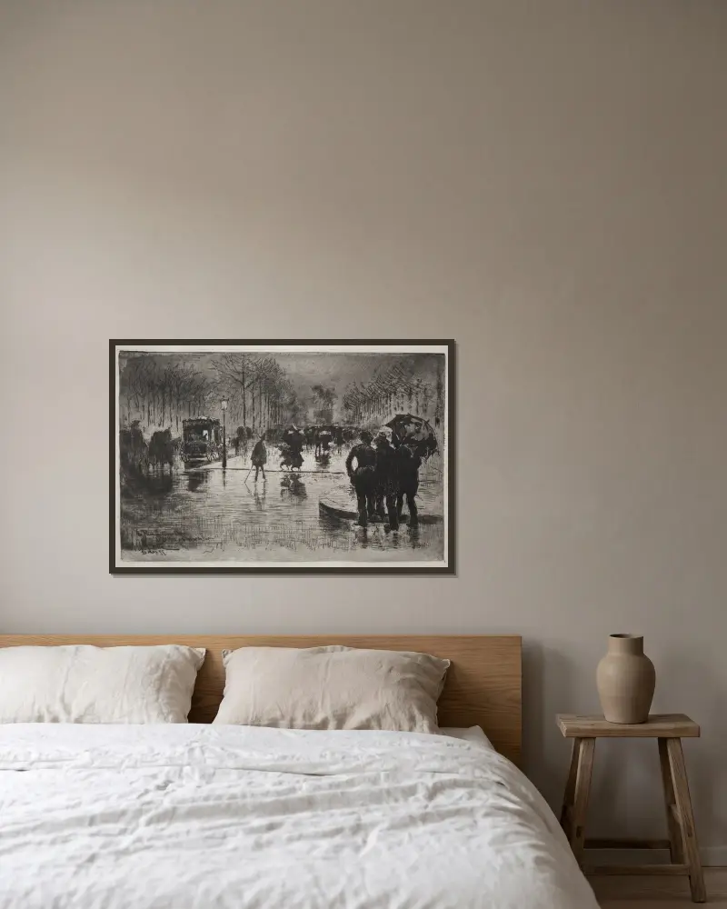 Künstler kehren vom Salon zurück von Félix Hilaire Buhot gerahmt an einer Wand