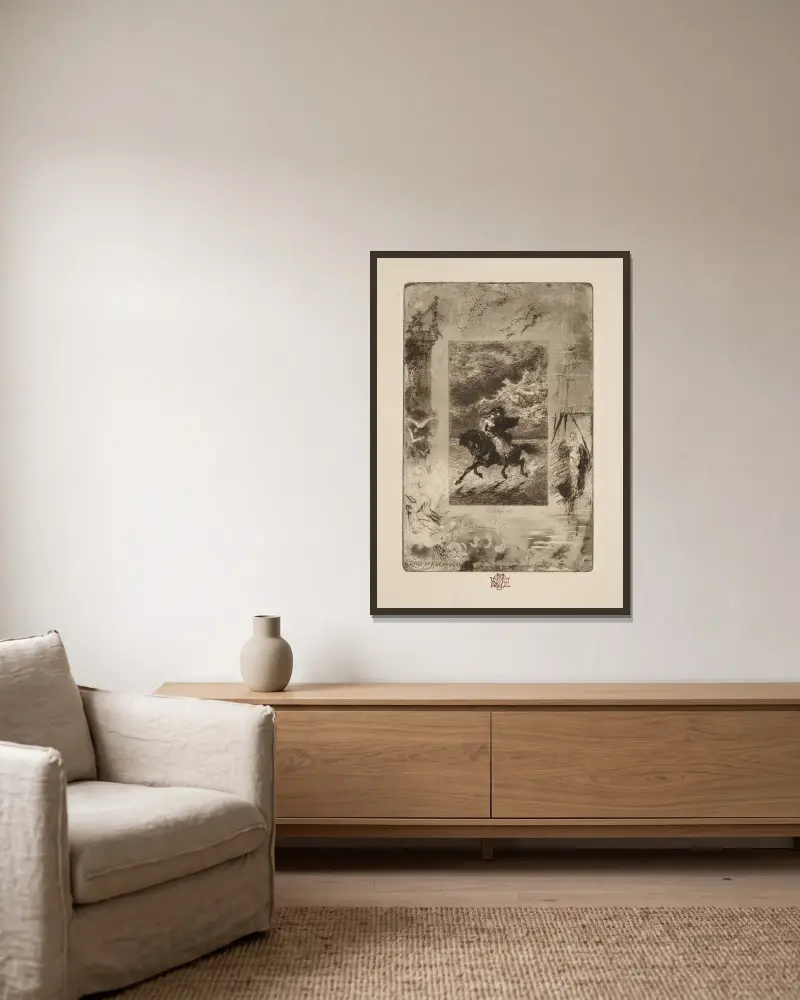 Ryno und Hermangarde, aus Eine alte Geliebte von Félix Hilaire Buhot gerahmt an einer Wand