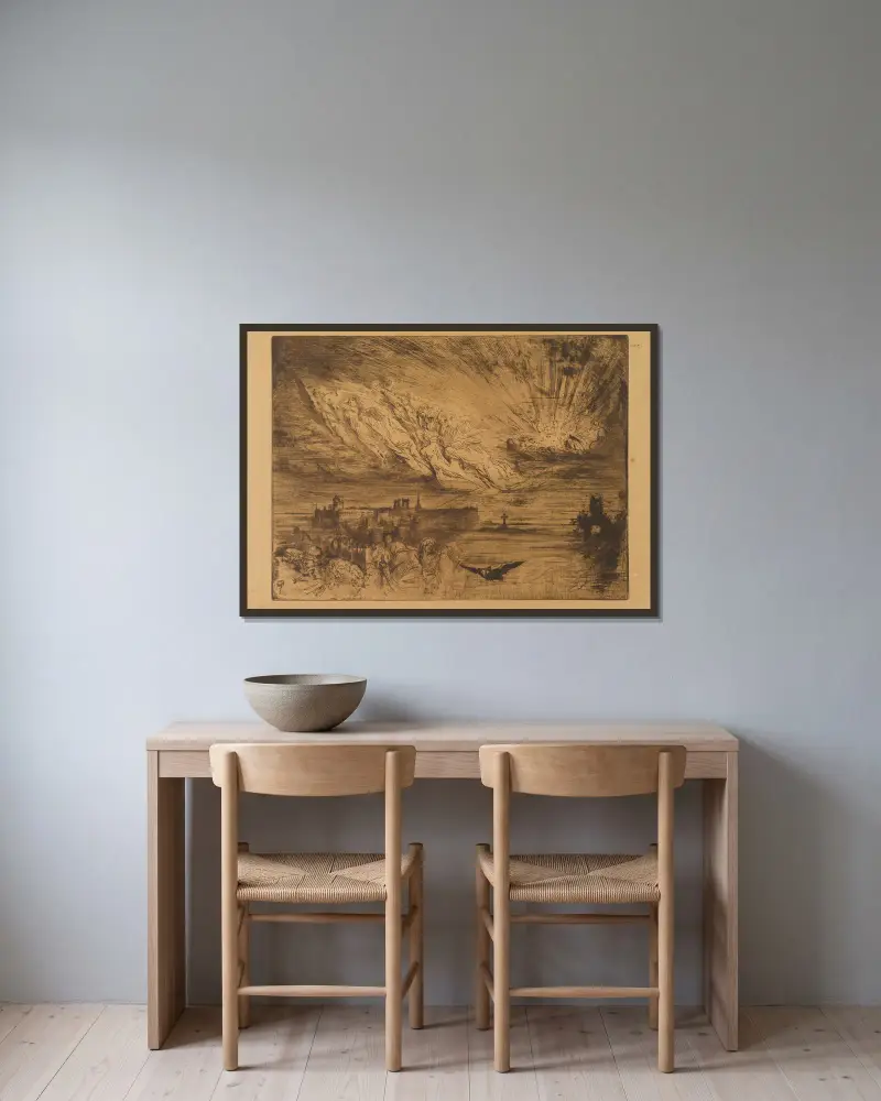 Andar från de dödas städer av Félix Hilaire Buhot inramad på en vägg