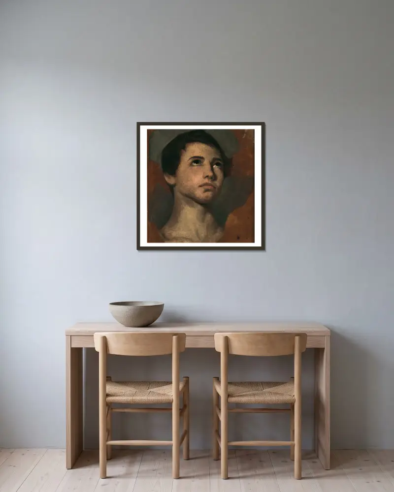 Etude de tête de jeune garçon av Jean-Hippolyte Flandrin inramad på en vägg