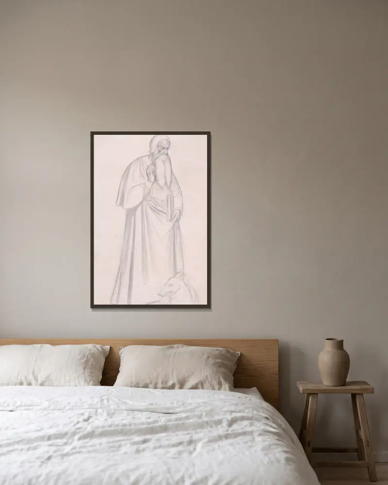 Figure Study after Andrea di Bonaiuto, S. Maria Novella, Florence av Jean-Hippolyte Flandrin inramad på en vägg