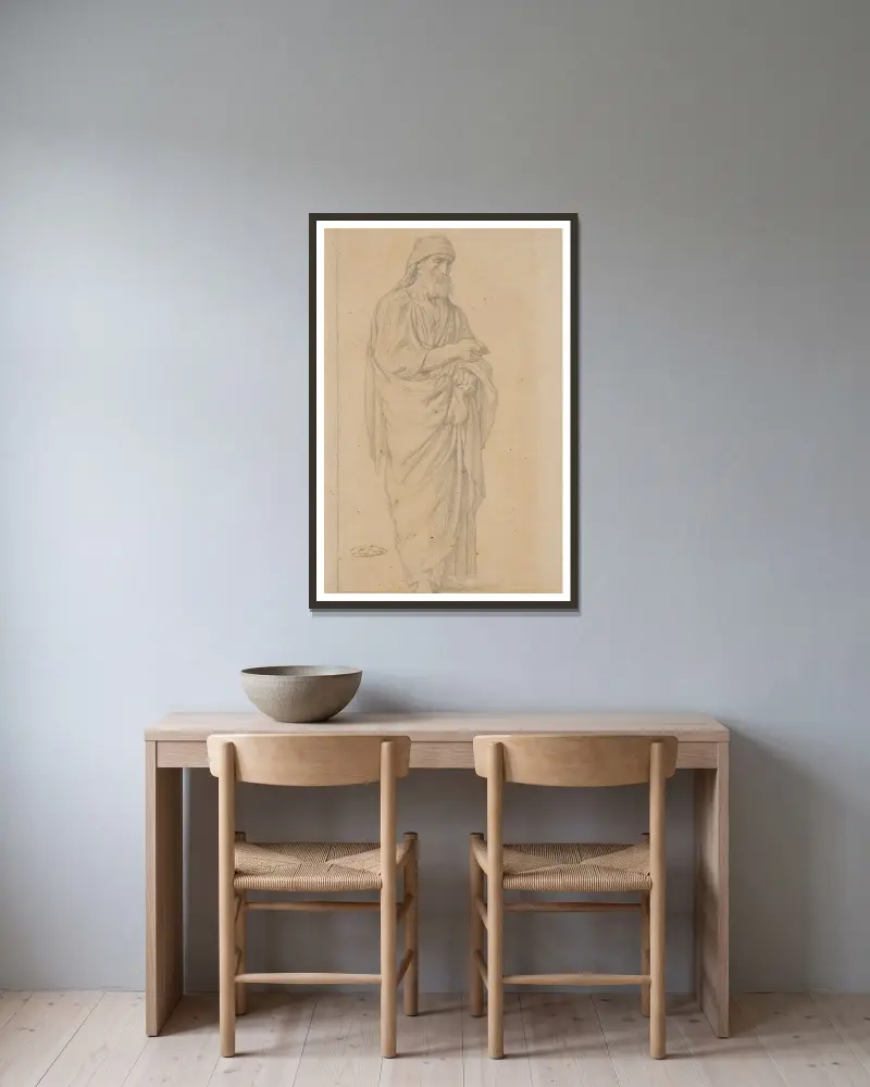 Draperad stående man, tre fjärdedelar mot höger av Jean-Hippolyte Flandrin inramad på en vägg