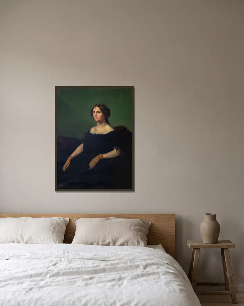 Porträtt av grevinnan de Goyon av Jean-Hippolyte Flandrin inramad på en vägg