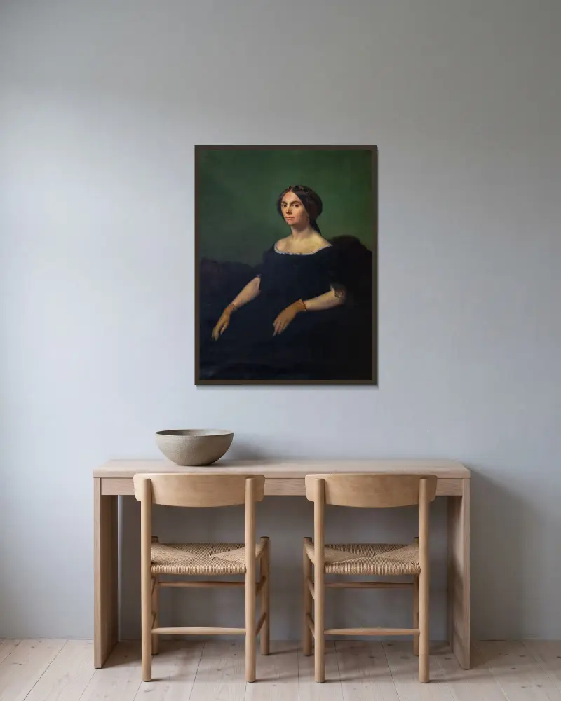 Porträtt av grevinnan de Goyon av Jean-Hippolyte Flandrin inramad på en vägg