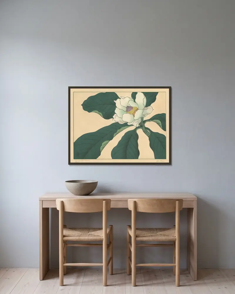 Blüten des Gurkenbaums von Sakai Hōitsu gerahmt an einer Wand