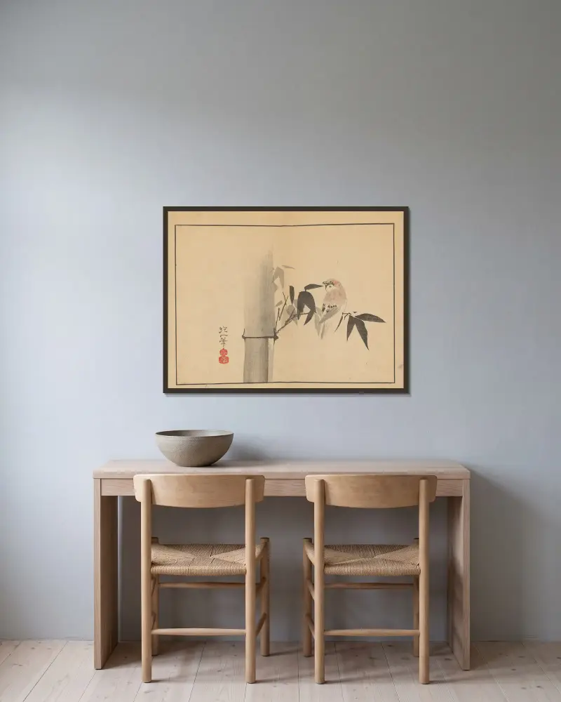 Sakai Hōitsu gajō, plansch 4 av Sakai Hōitsu inramad på en vägg