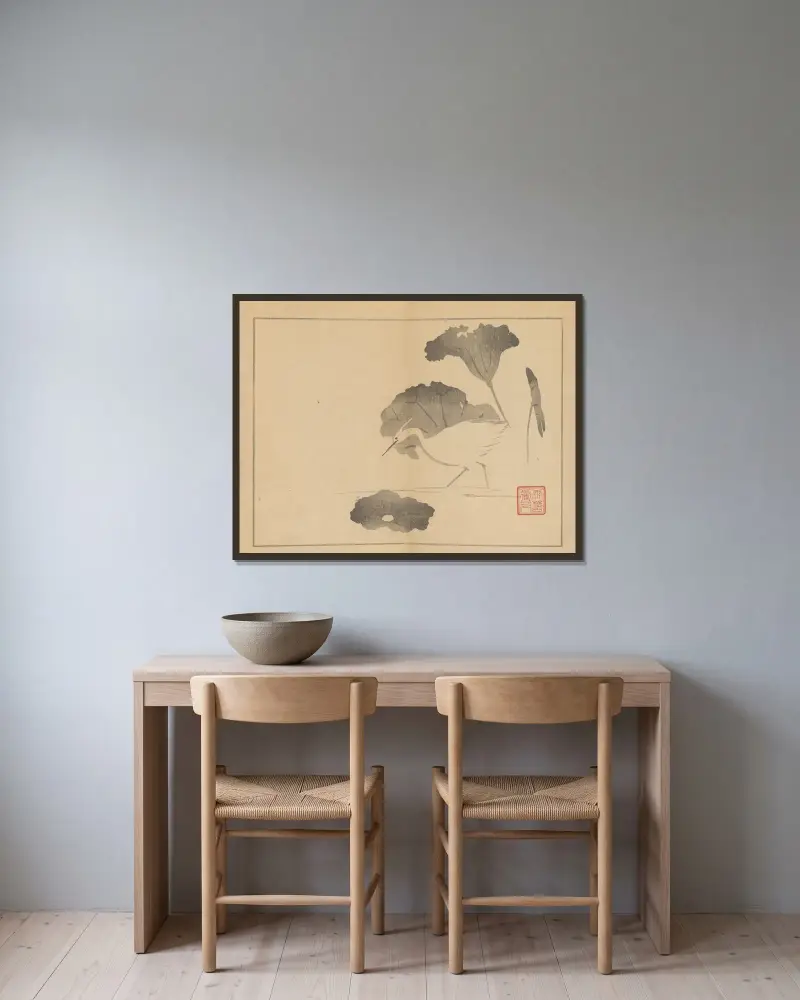 Sakai Hōitsu gajō, plansch 9 av Sakai Hōitsu inramad på en vägg