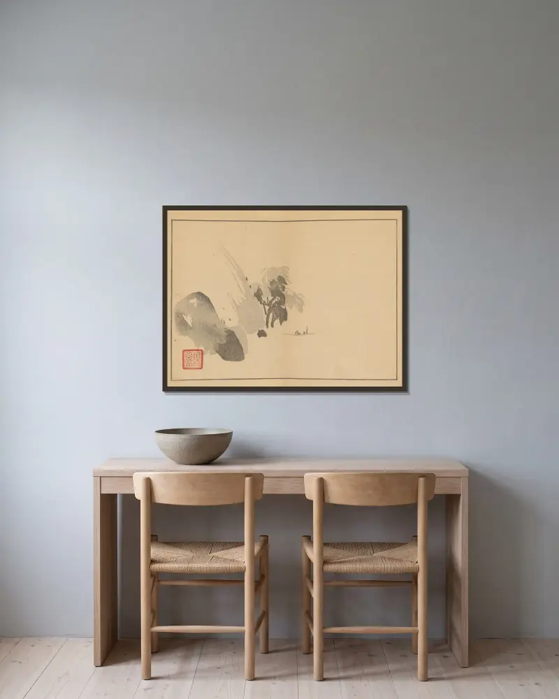 Sakai Hōitsu gajō, plansch 11 av Sakai Hōitsu inramad på en vägg