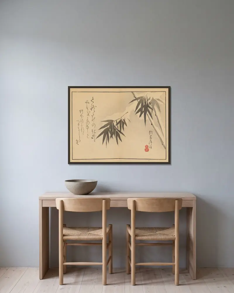 Sakai Hōitsu gajō, plansch 19 av Sakai Hōitsu inramad på en vägg