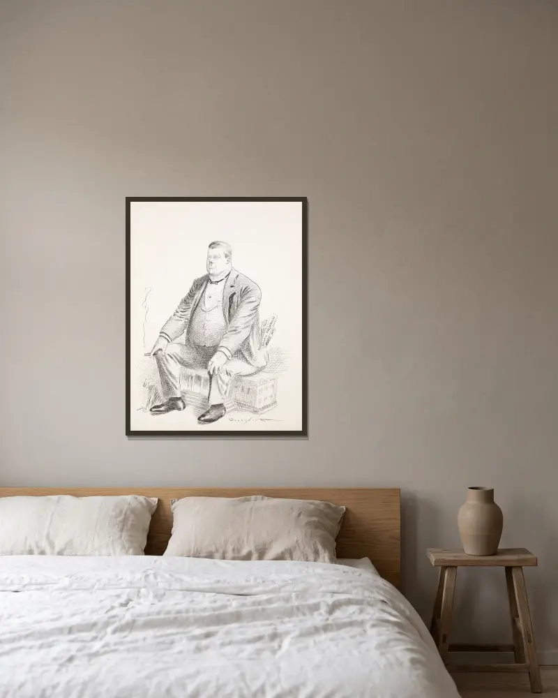En stor man, Murphy, sitter på City Hall av Homer Davenport inramad på en vägg