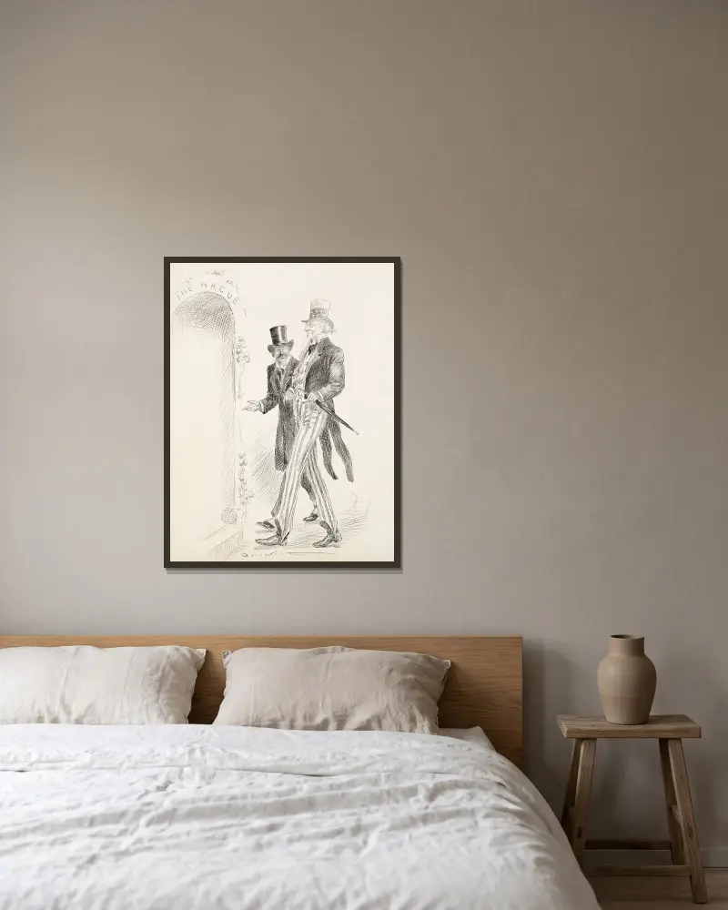 Onkel Sam wird in Den Haag eingeführt von Homer Davenport gerahmt an einer Wand
