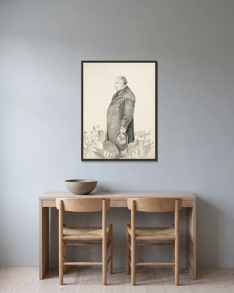 William Howard Taft står i talarstolen vid ett evenemang och blickar ut över en jublande folkmassa av Homer Davenport inramad på en vägg