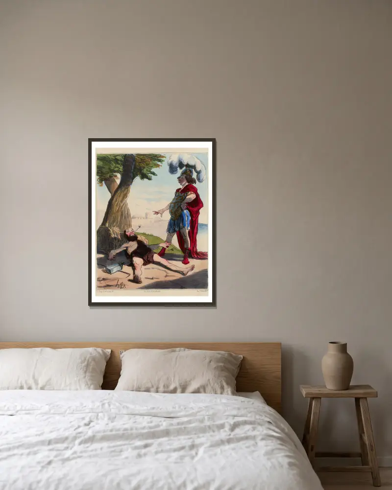 Alexandre et Diogène av Honoré Daumier inramad på en vägg