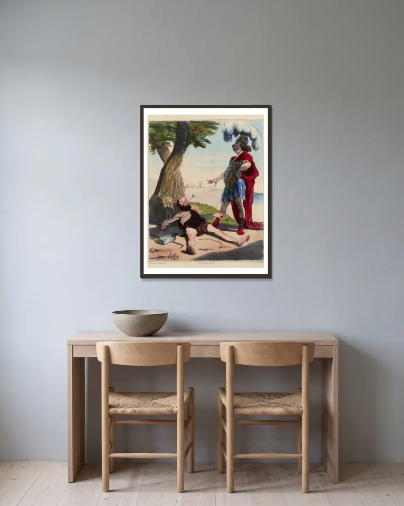Alexandre et Diogène av Honoré Daumier inramad på en vägg