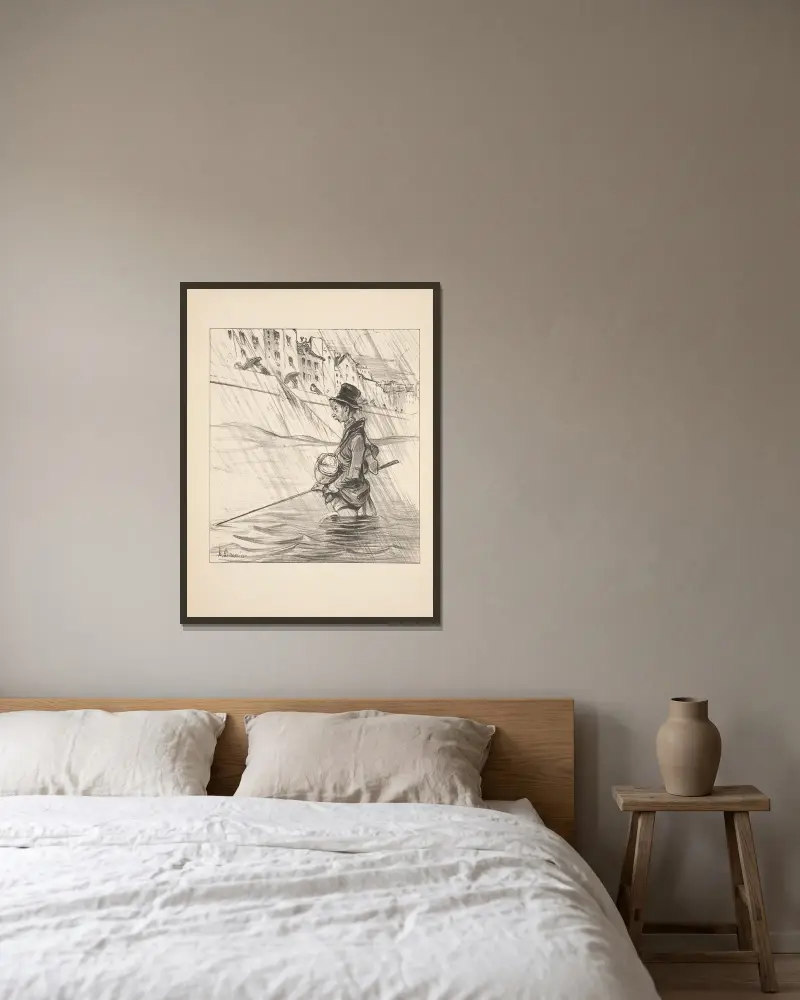 Hunting and fishing Pl.21 av Honoré Daumier inramad på en vägg