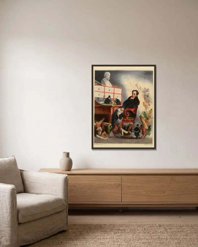 Le médecin av Honoré Daumier inramad på en vägg