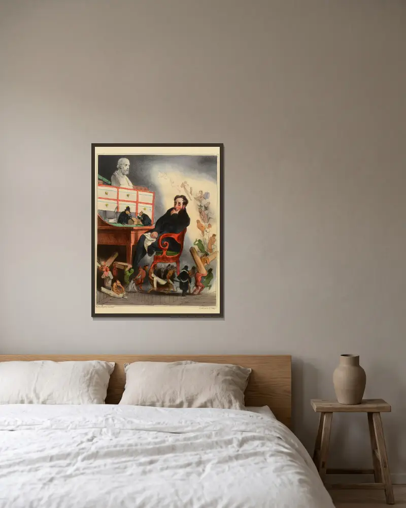 Le médecin av Honoré Daumier inramad på en vägg
