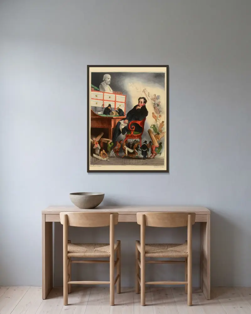 Le médecin av Honoré Daumier inramad på en vägg