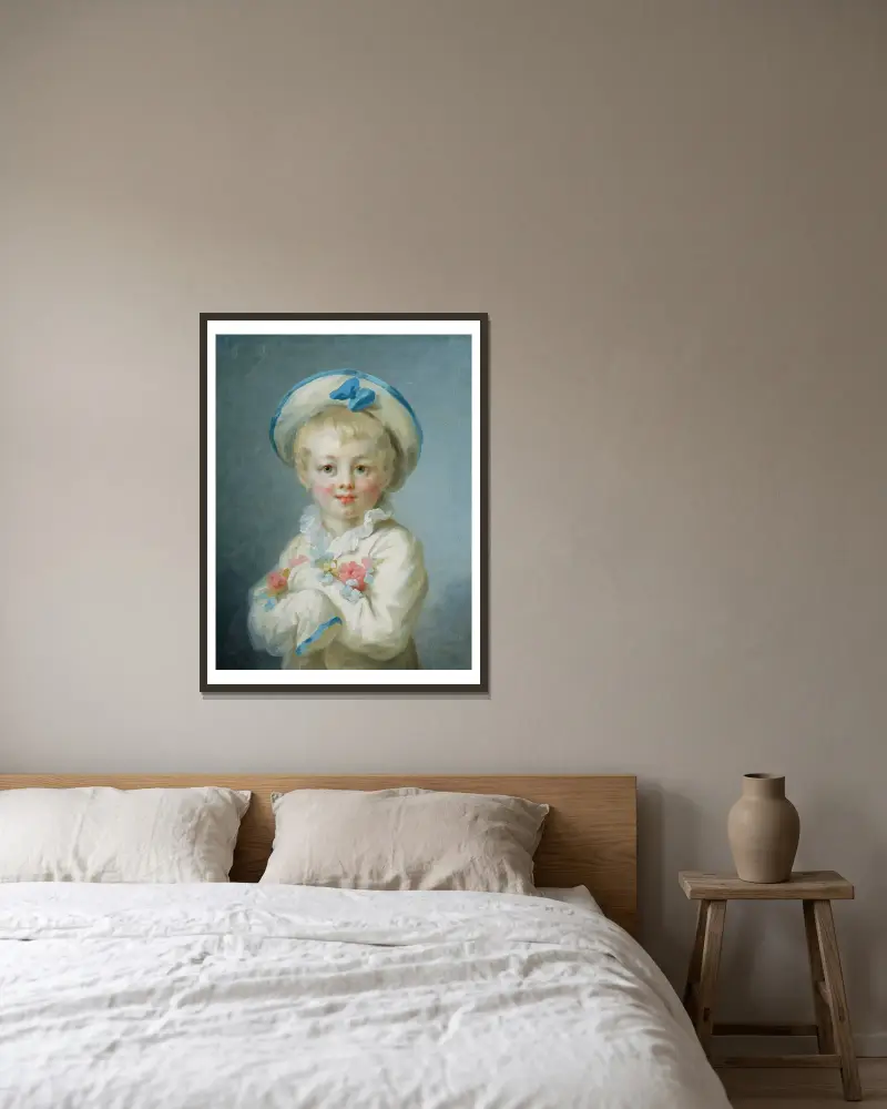 A Boy as Pierrot av Jean-Honoré Fragonard inramad på en vägg