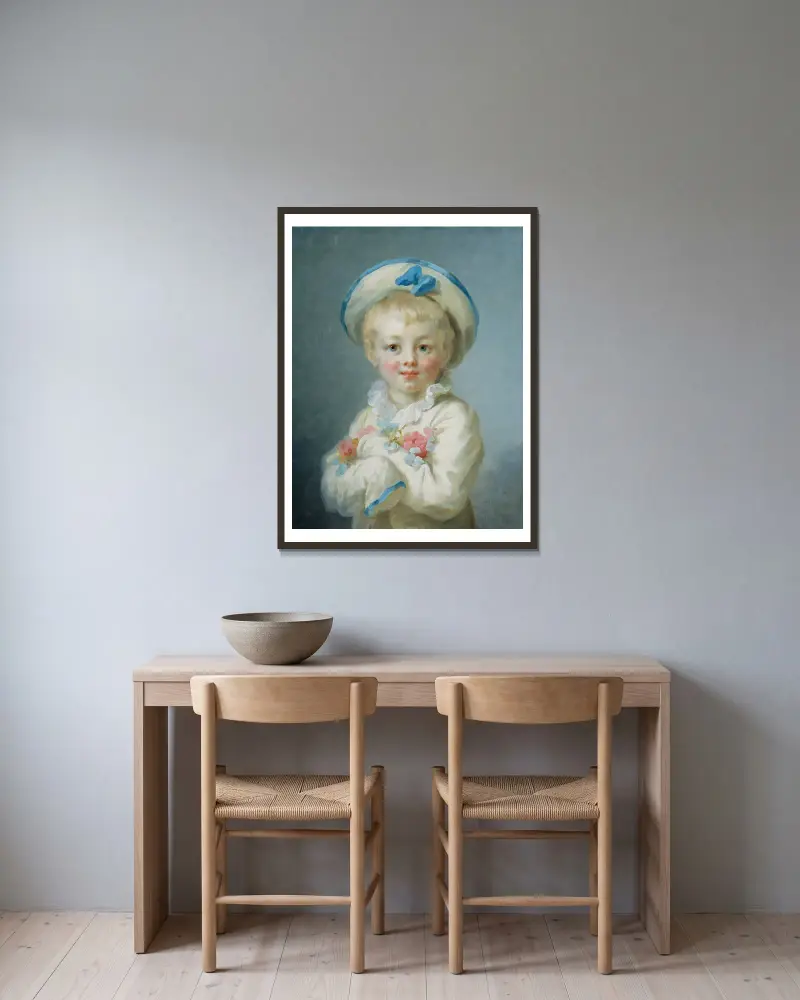 A Boy as Pierrot av Jean-Honoré Fragonard inramad på en vägg