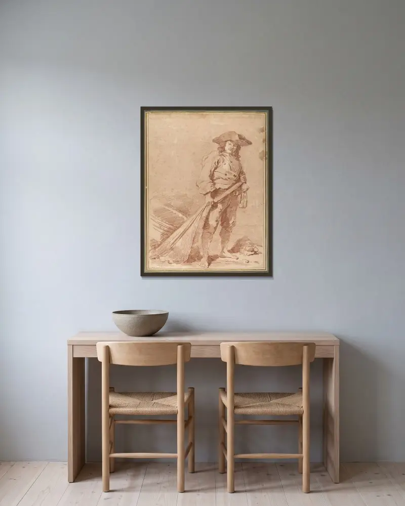 Rybář táhnoucí síť, Jean-Honoré Fragonard v rámu na stěně