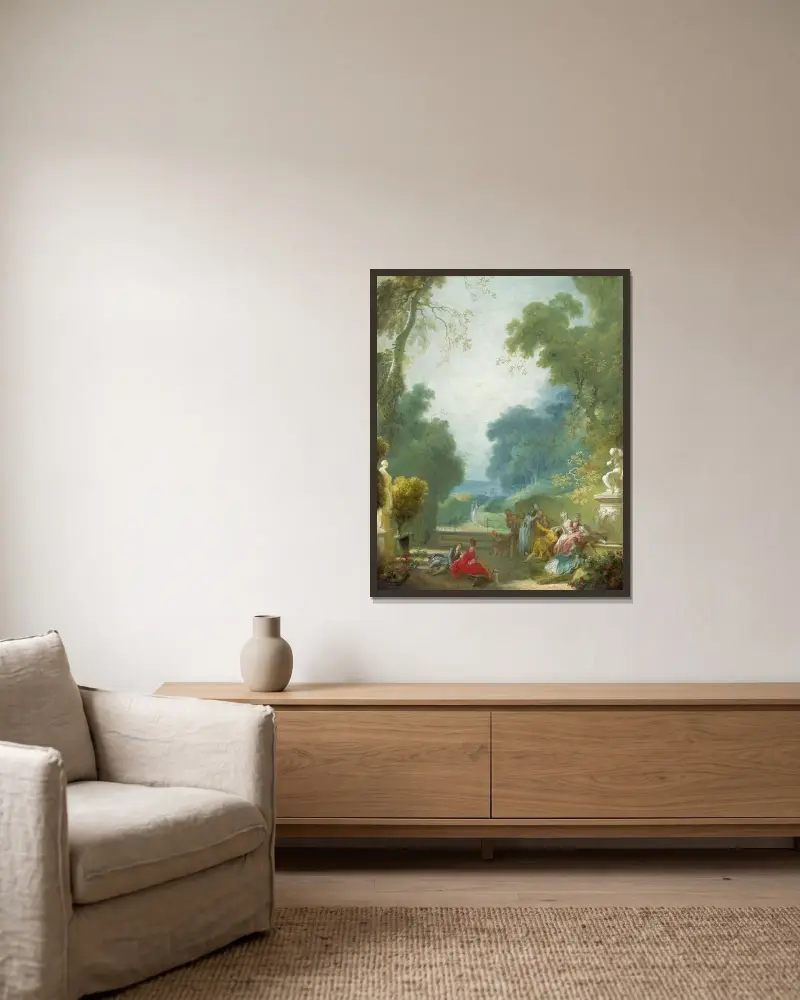 Das Spiel der heißen Kuchen von Jean-Honoré Fragonard gerahmt an einer Wand