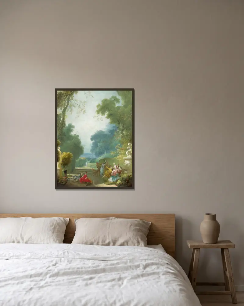 Das Spiel der heißen Kuchen von Jean-Honoré Fragonard gerahmt an einer Wand