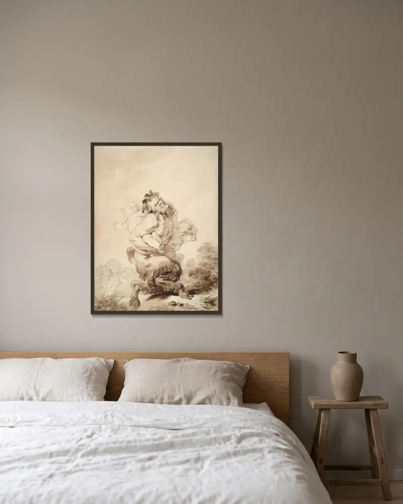 Satyr drażniony przez dwa putta, Jean-Honoré Fragonard w ramie na ścianie