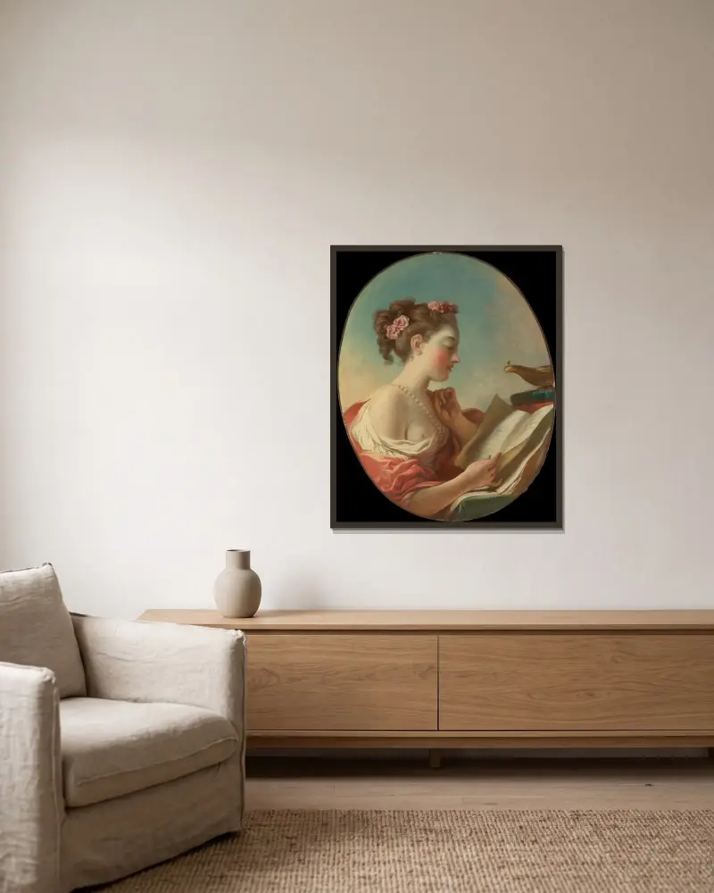 Allegory of Vigilance av Jean-Honoré Fragonard inramad på en vägg
