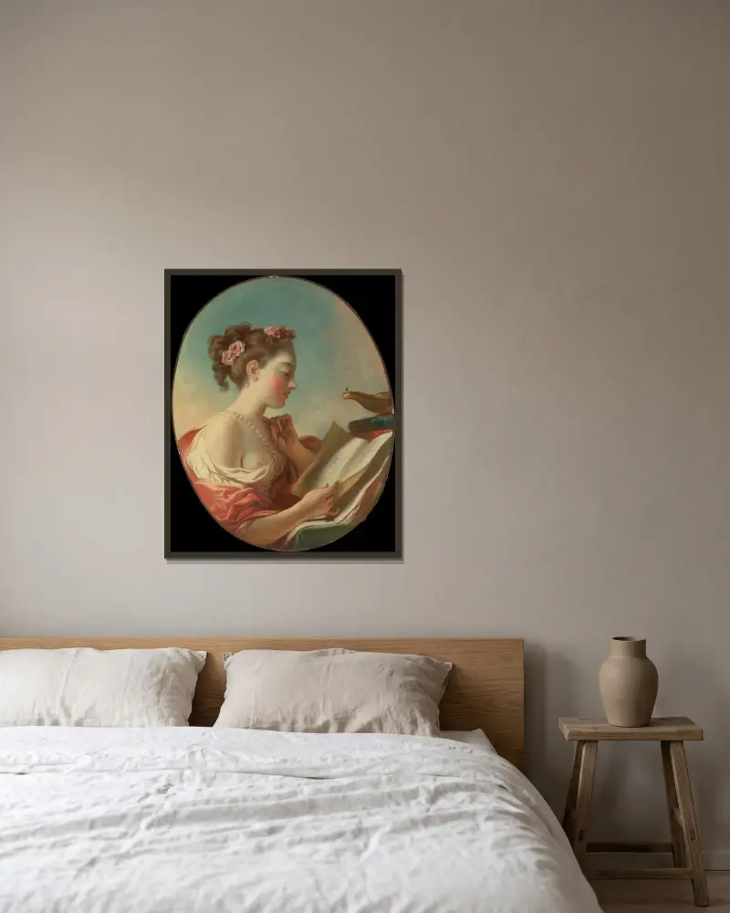 Allegory of Vigilance av Jean-Honoré Fragonard inramad på en vägg