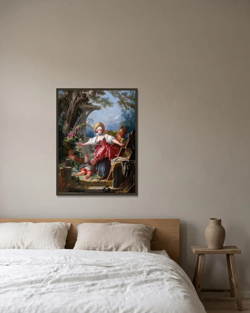 Blindekuh von Jean-Honoré Fragonard gerahmt an einer Wand