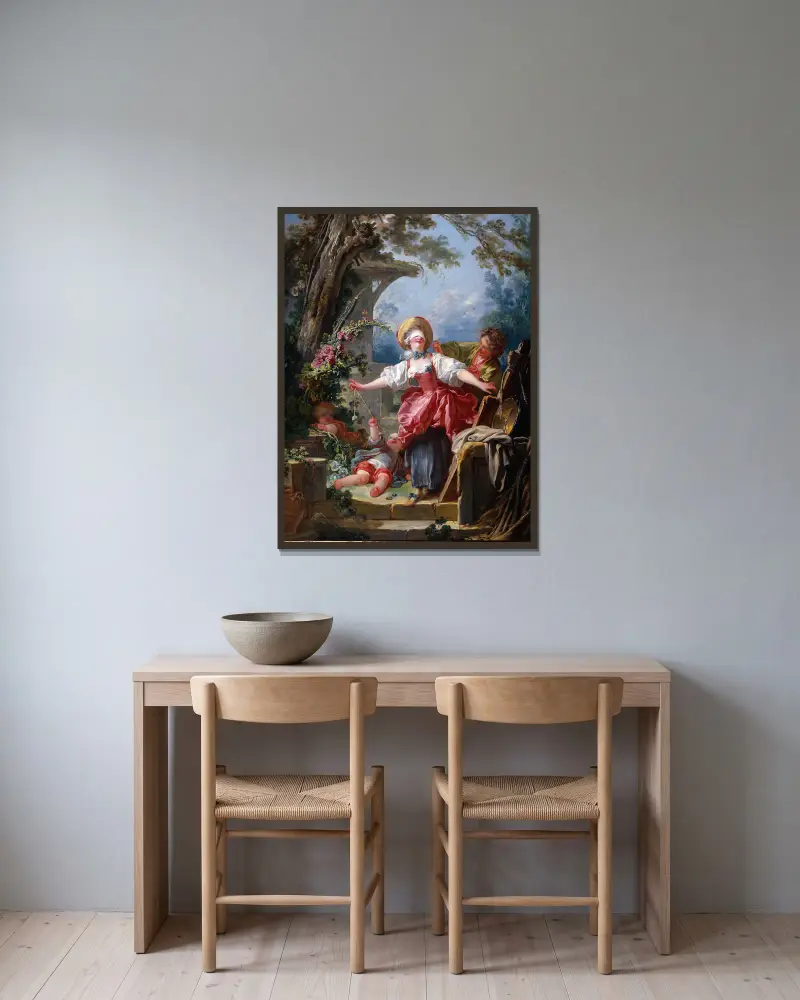 Blindekuh von Jean-Honoré Fragonard gerahmt an einer Wand