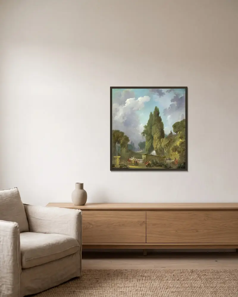 Blindman’s Buff von Jean-Honoré Fragonard gerahmt an einer Wand