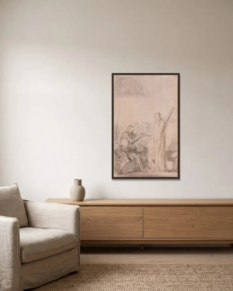 Bradamante återlämnar den magiska ringen till Mélisse av Jean-Honoré Fragonard inramad på en vägg
