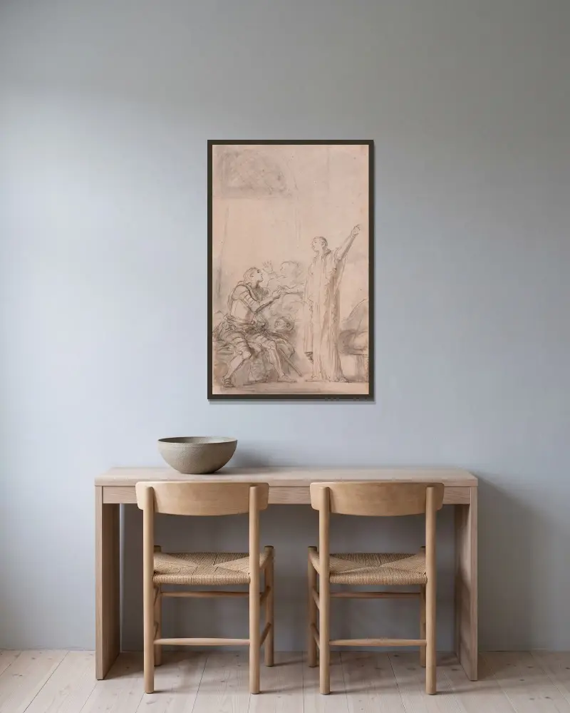 Bradamante återlämnar den magiska ringen till Mélisse av Jean-Honoré Fragonard inramad på en vägg