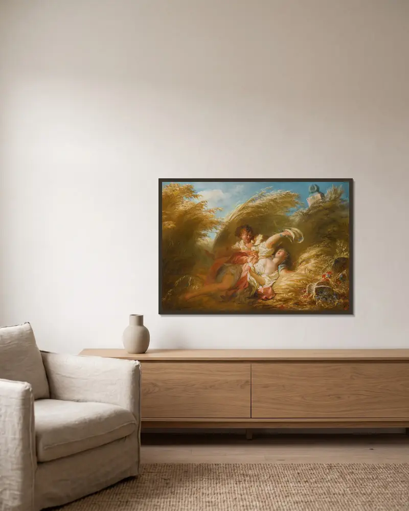 Dans Les Blés av Jean-Honoré Fragonard inramad på en vägg