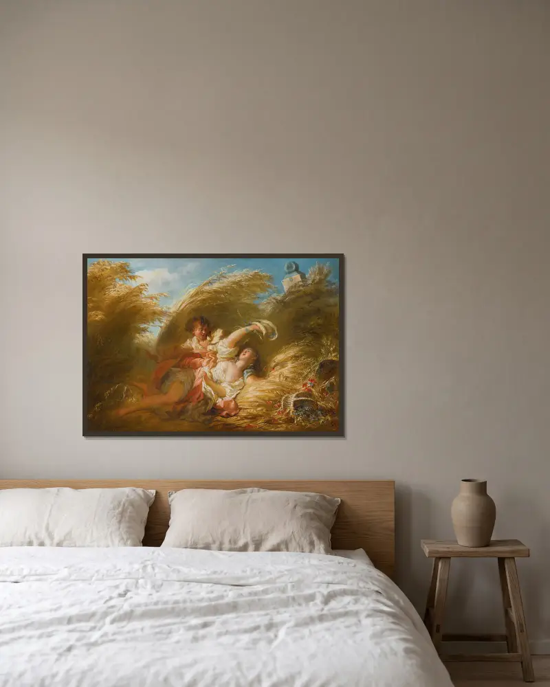 Dans Les Blés av Jean-Honoré Fragonard inramad på en vägg