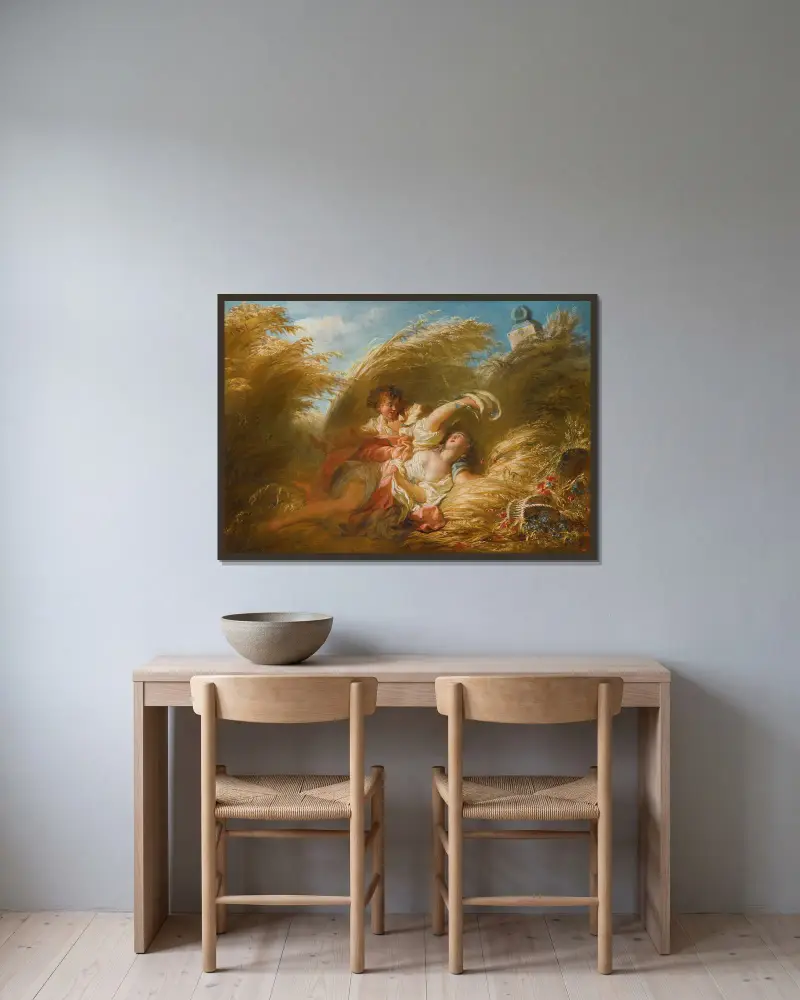 Dans Les Blés av Jean-Honoré Fragonard inramad på en vägg