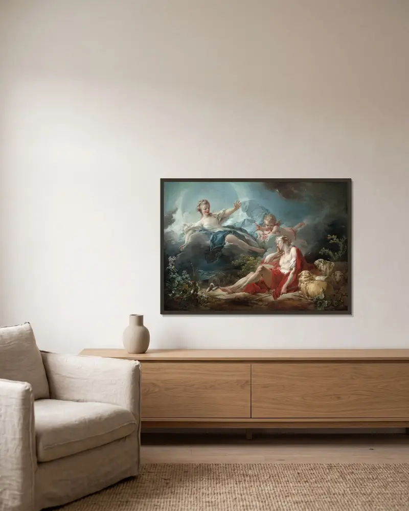 Diana och Endymion av Jean-Honoré Fragonard inramad på en vägg