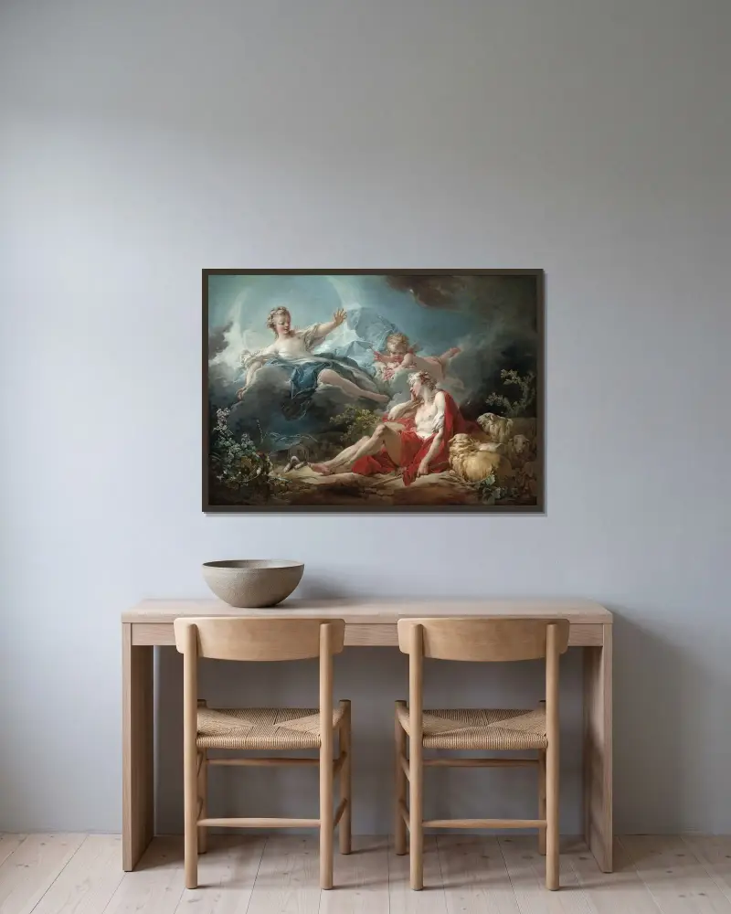 Diana och Endymion av Jean-Honoré Fragonard inramad på en vägg