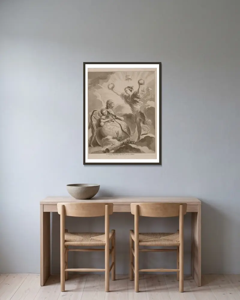 Doktor Franklin, gekrönt von der Freiheit von Jean-Honoré Fragonard gerahmt an einer Wand