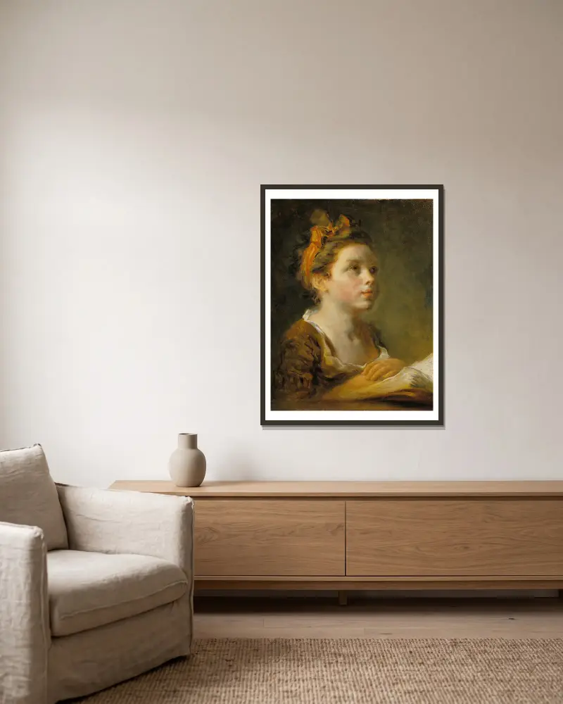Girl reading a book av Jean-Honoré Fragonard inramad på en vägg